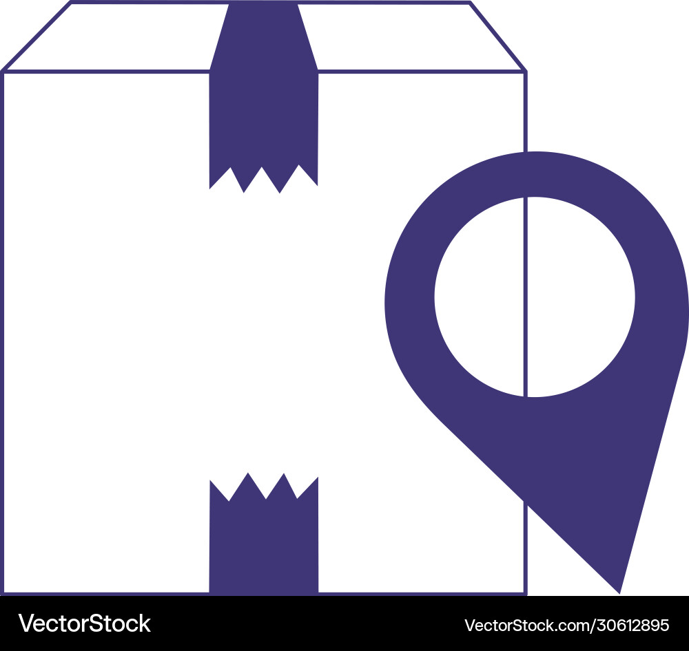 Delivery cardboard box pointer location isolated Delivery cardboard box pointer location isolated Vector Image