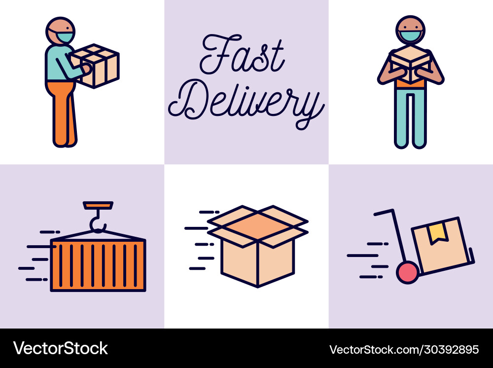 Fast delivery line and fill style icon set vector image