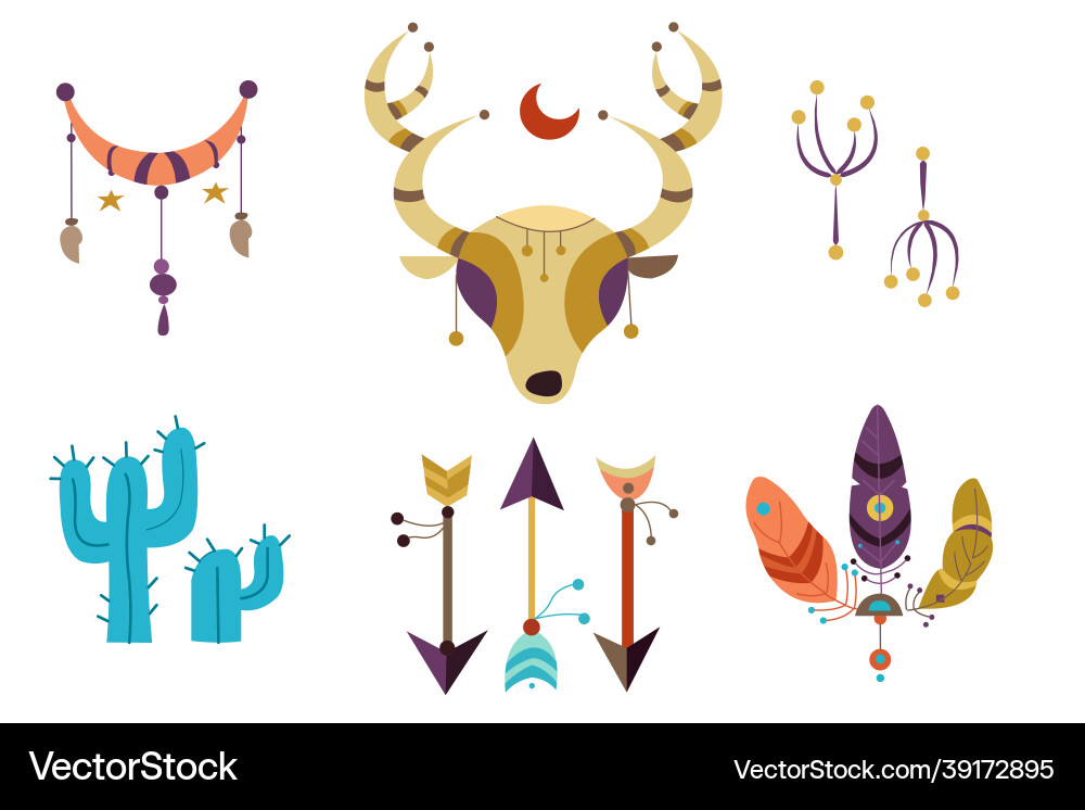 Flat design boho element set Vector Image