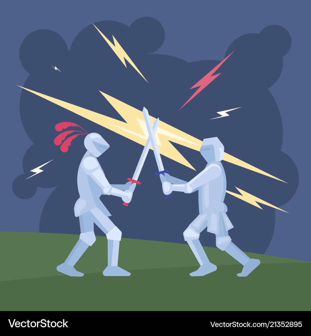 Medieval knights sword fight vector image