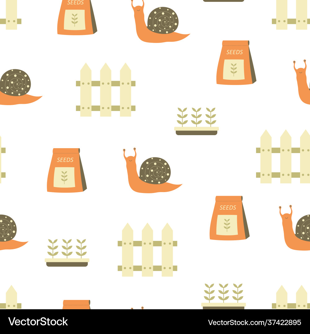 Seamless pattern with snail and garden elements Seamless pattern with snail and garden elements vector image