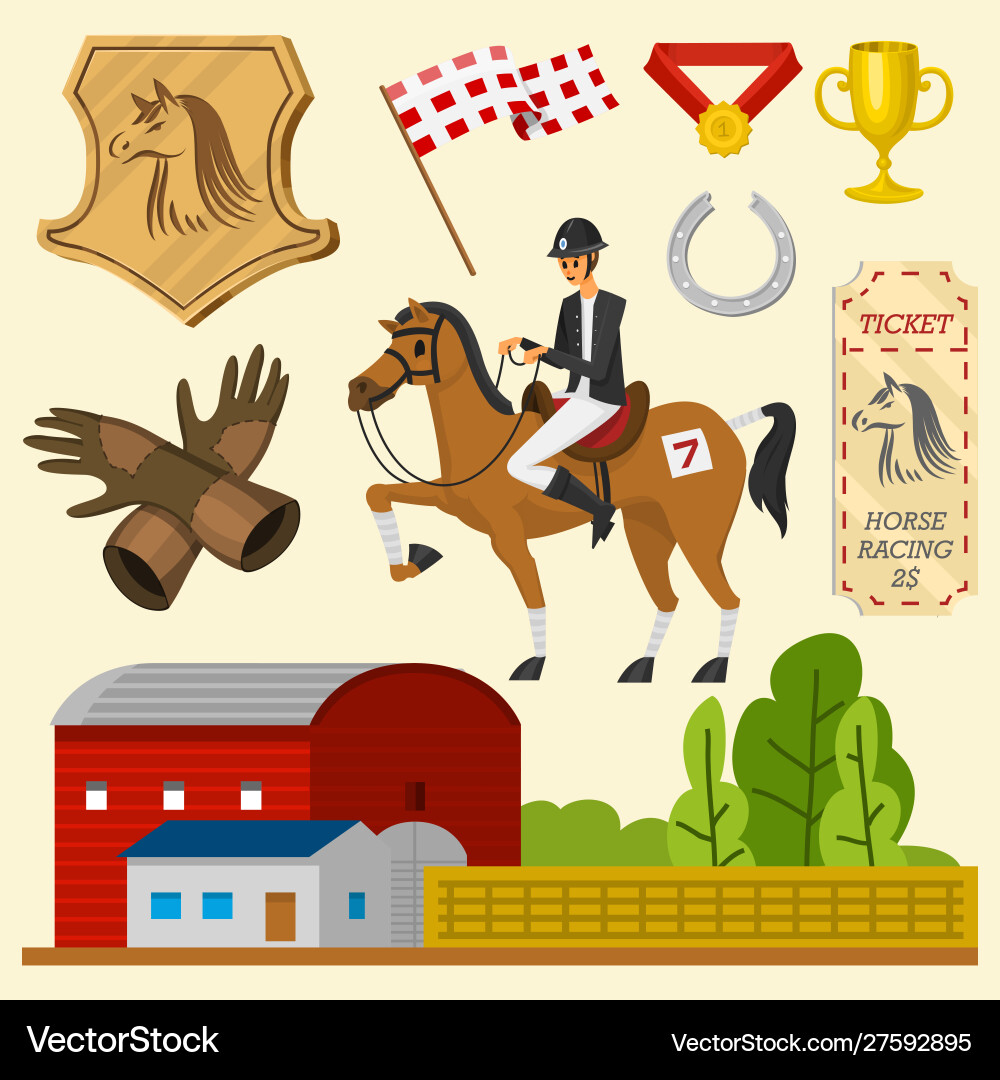 Set horseback riding racing icons for activity Set horseback riding racing icons for activity vector image