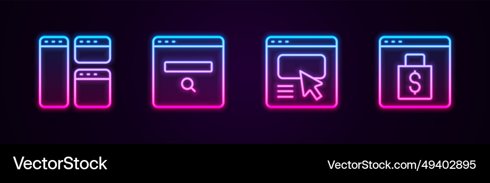 Set line browser window search engine ui or ux Set line browser window search engine ui or ux vector image