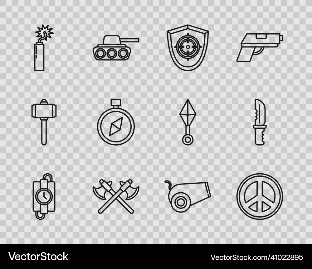 Set line dynamite stick and timer clock peace Set line dynamite stick and timer clock peace vector image
