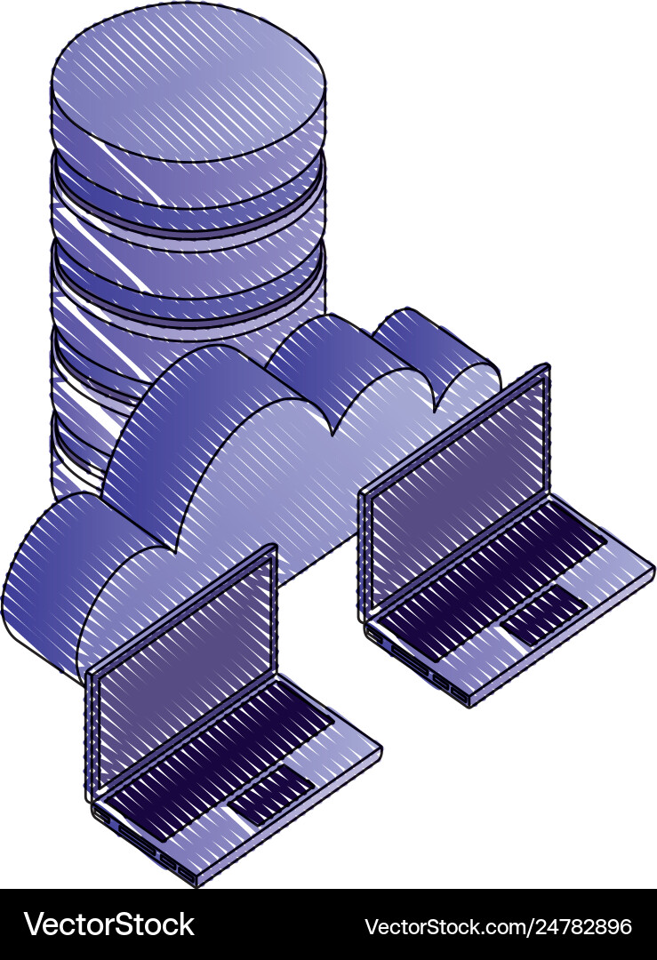 Laptops cloud computing and database server Laptops cloud computing and database server vector image