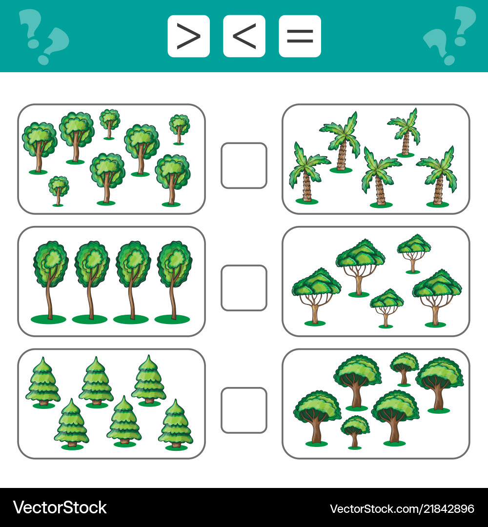 Learning mathematics numbers - choose more less Learning mathematics numbers - choose more less Vector Image
