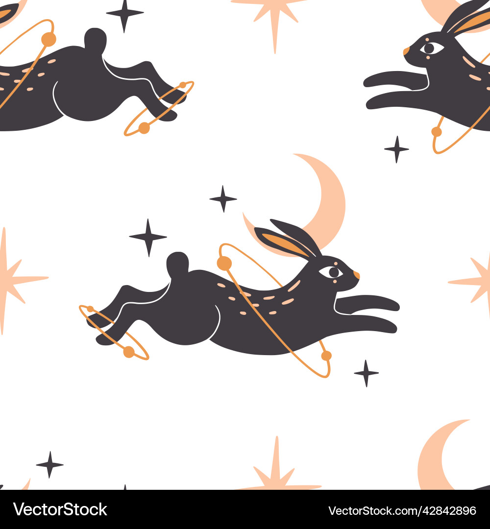 Magic rabbit and moon seamless pattern vector image