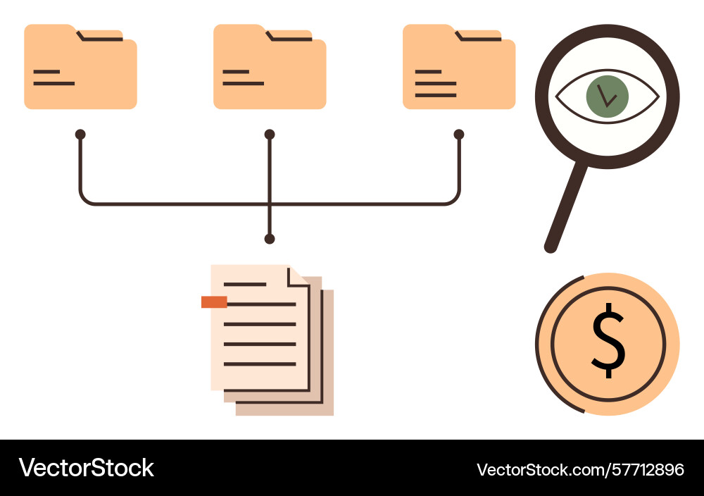 Organized data storage with file folders document vector image