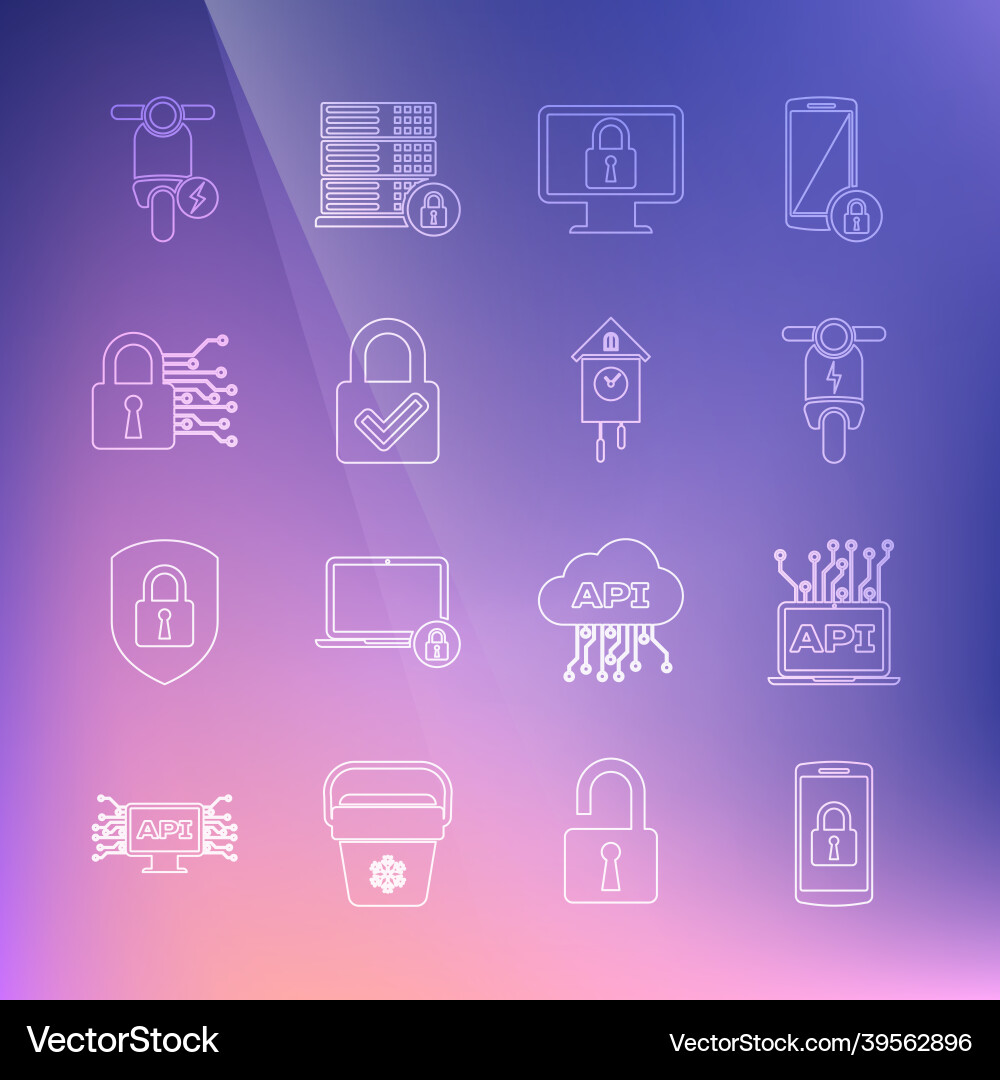 Set line smartphone with lock computer api Set line smartphone with lock computer api vector image