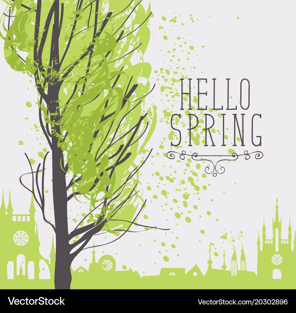 Spring Cityscape - Hello Spring Vector Image