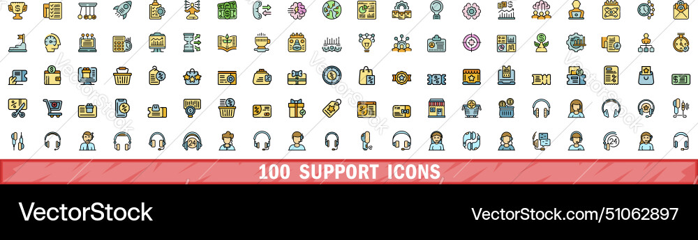 100 support icons set color line style 100 support icons set color line style vector image