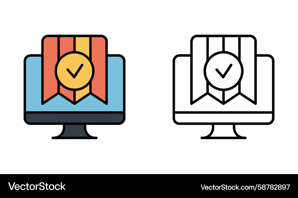 Computer monitor with validation badge depicting Vector Image