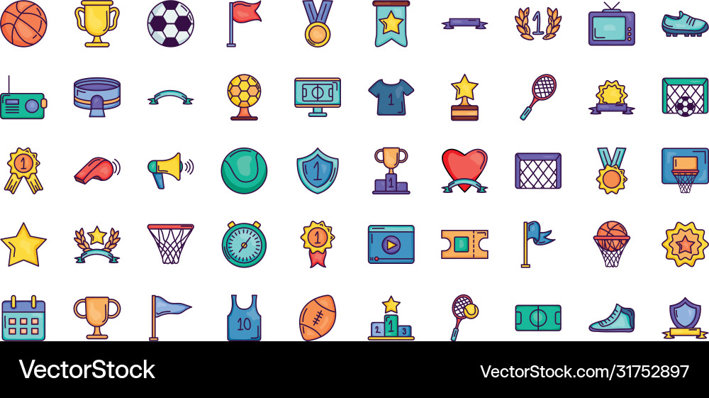 Game event icon set line color style Game event icon set line color style vector image