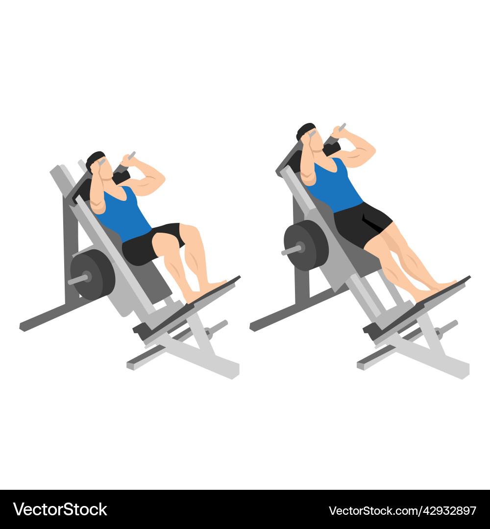 Man doing hack squat exercise flat Man doing hack squat exercise flat vector image