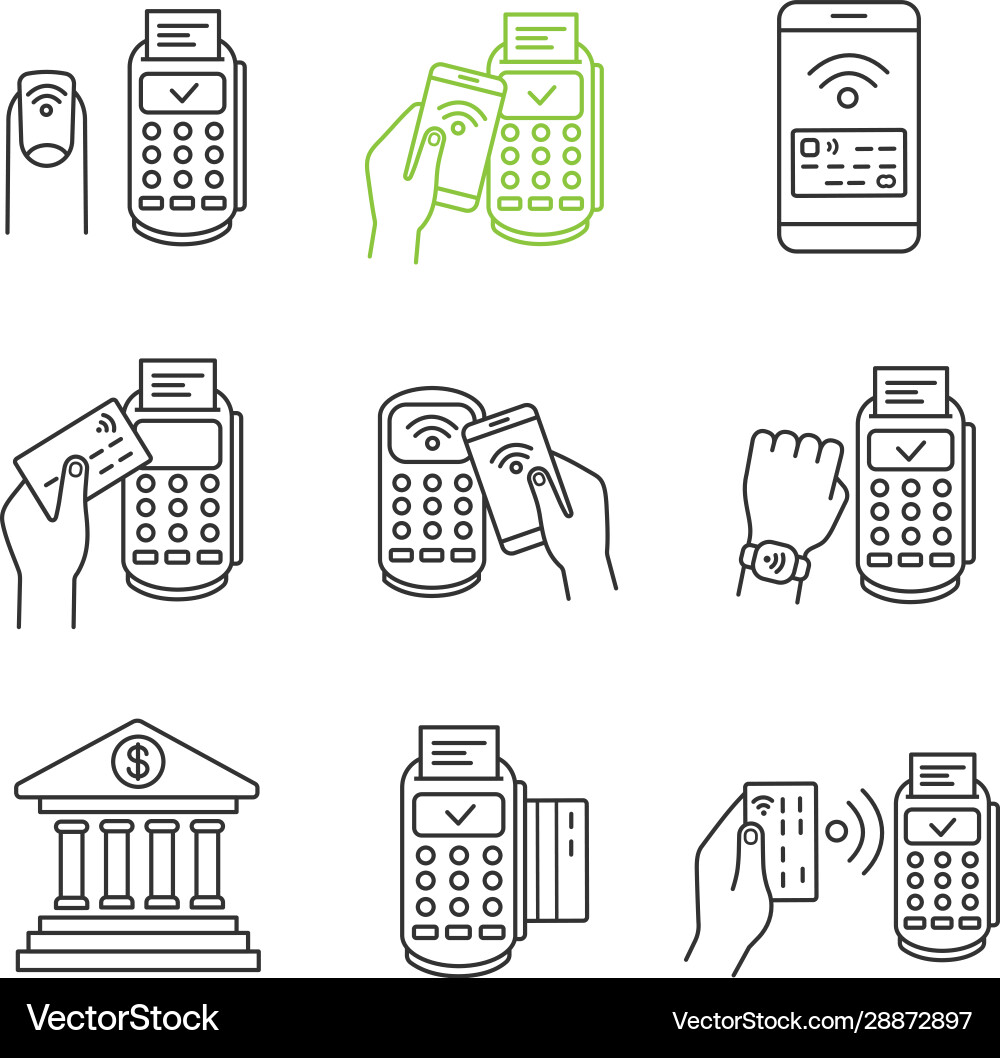 Nfc payment linear icons set Nfc payment linear icons set vector image