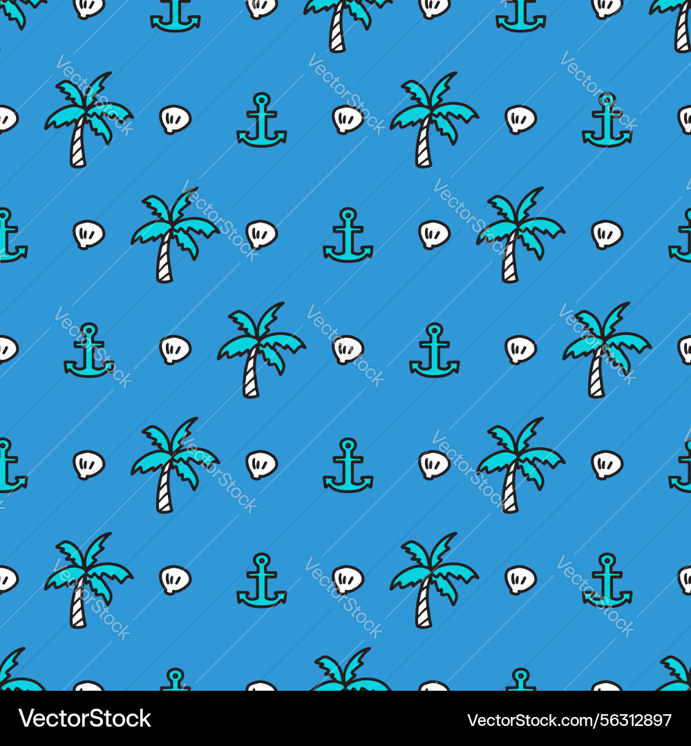 Palm trees nautical anchors and seashells pattern Vector Image