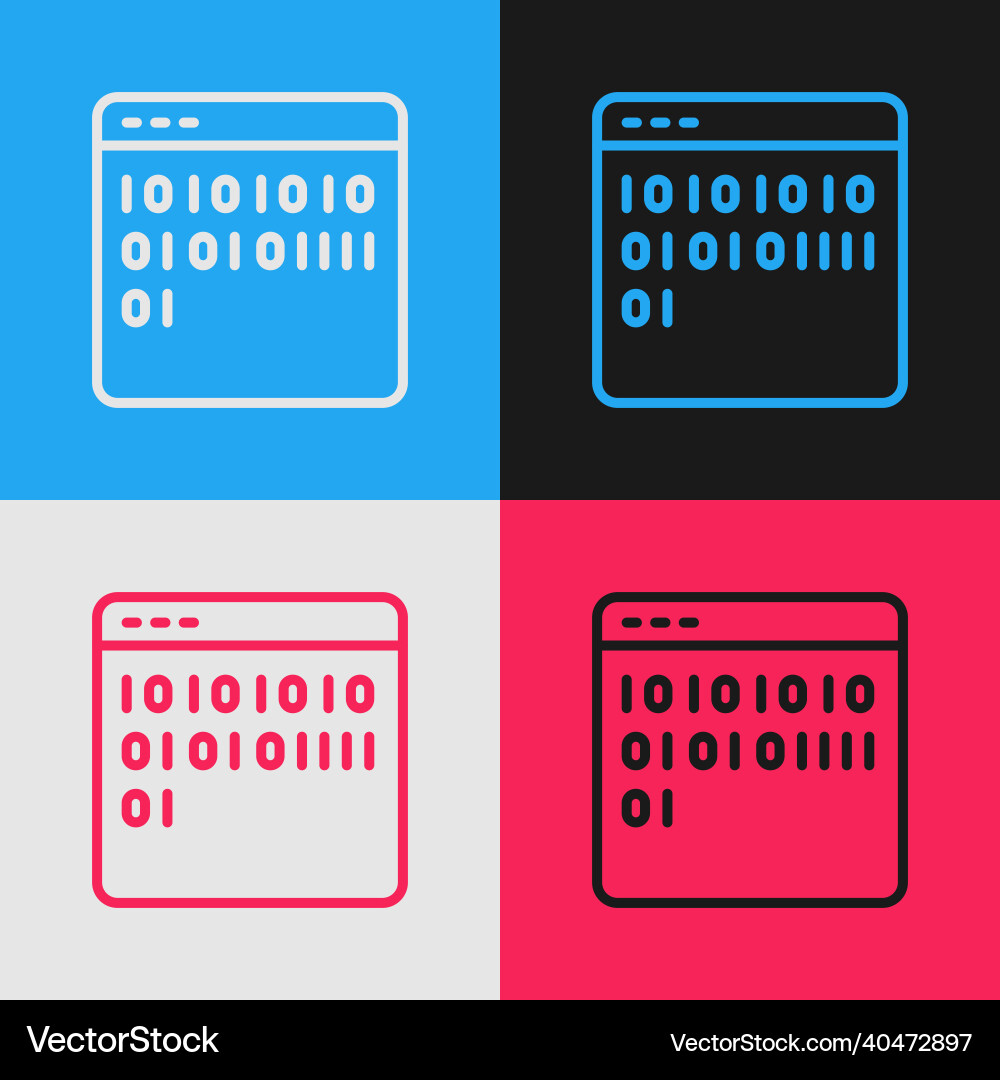 Pop art line binary code icon isolated on color Pop art line binary code icon isolated on color vector image