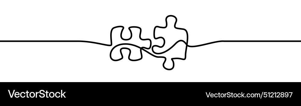 Puzzle shape drawing by continuos line thin vector image