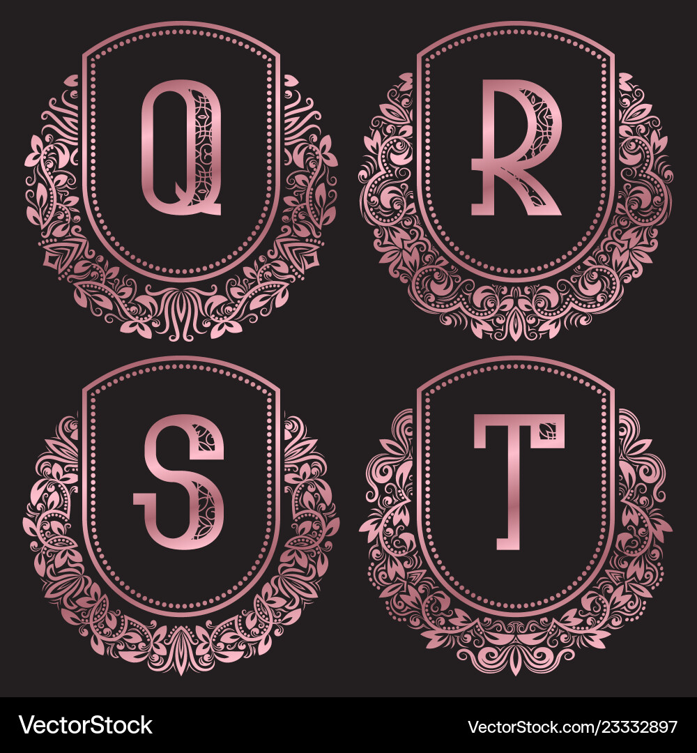 Rose gold monograms set in antique style vintage Rose gold monograms set in antique style vintage vector image