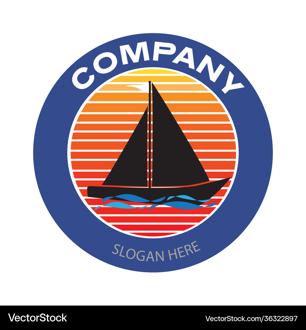 Sailing boat with sunset background logo Sailing boat with sunset background logo vector image