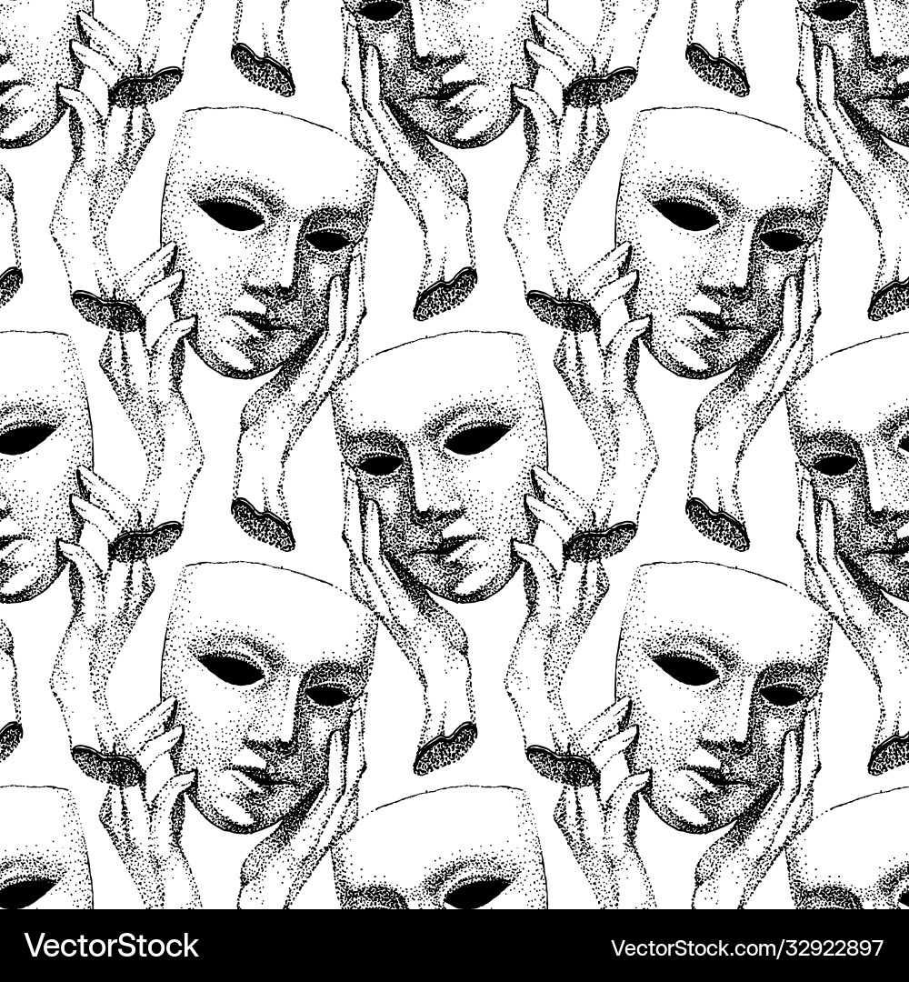 Seamless pattern in retro style mask hands Seamless pattern in retro style mask hands vector image