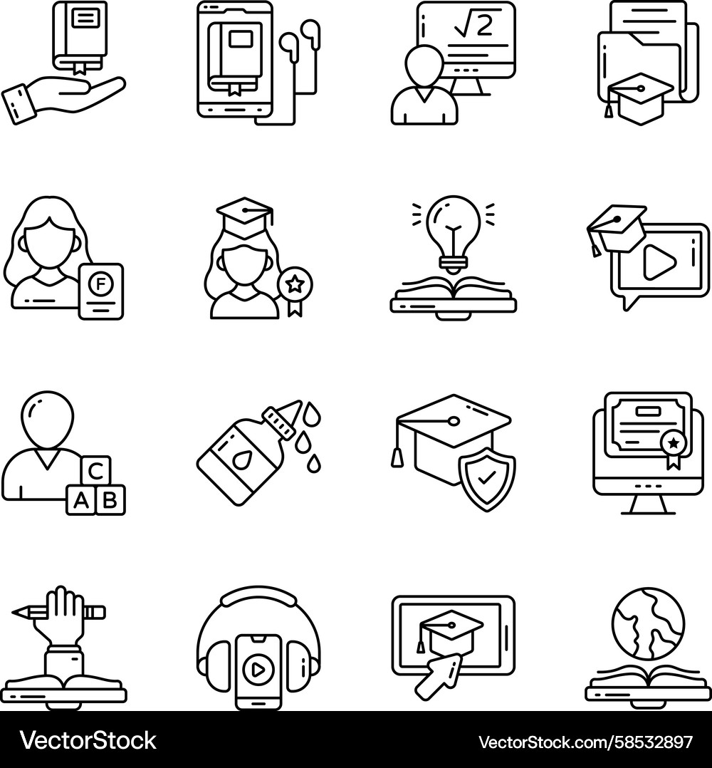 Study & Knowledge Linear Icons Vector Image