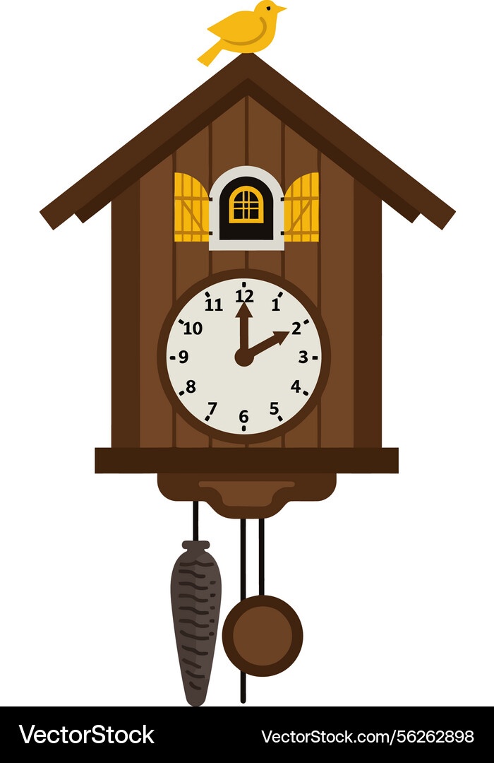 Cuckoo clock with charming bird design in minimal vector image