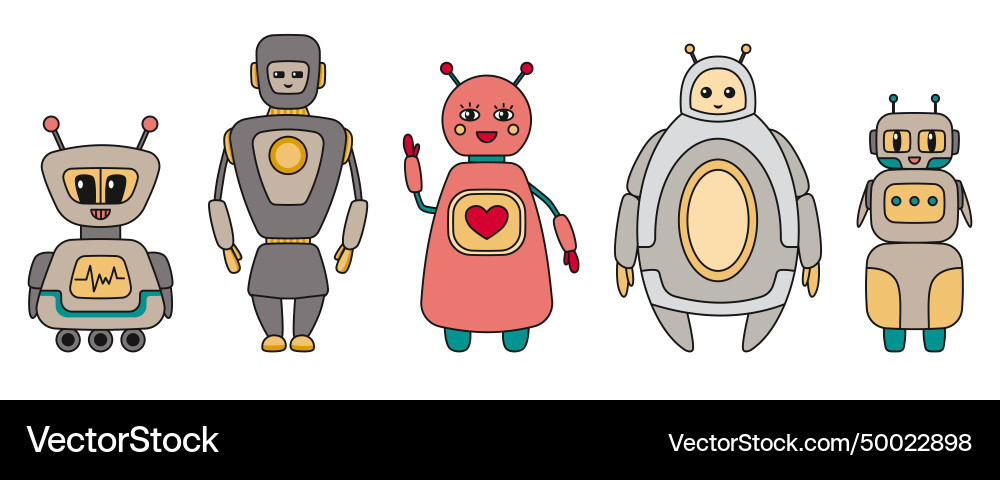 Cute robots characters chatbots ai bots mascots Cute robots characters chatbots ai bots mascots vector image
