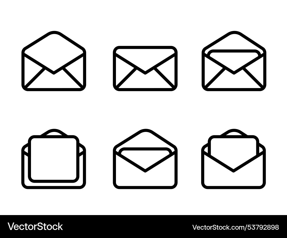 Envelope mail email icon set collection open Envelope mail email icon set collection open Vector Image
