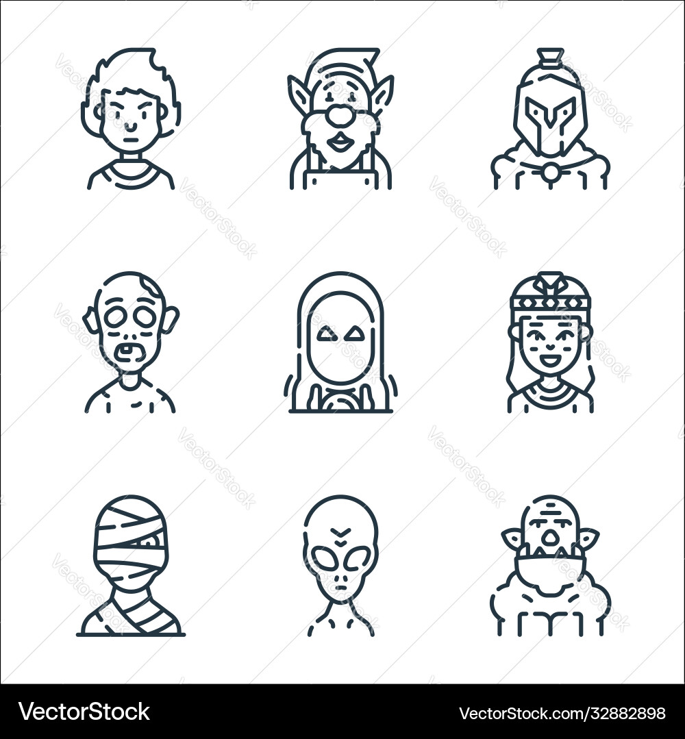 Fantastic characters line icons linear set Fantastic characters line icons linear set Vector Image