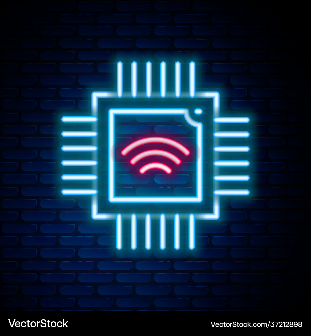 Glowing neon line computer processor Glowing neon line computer processor Vector Image