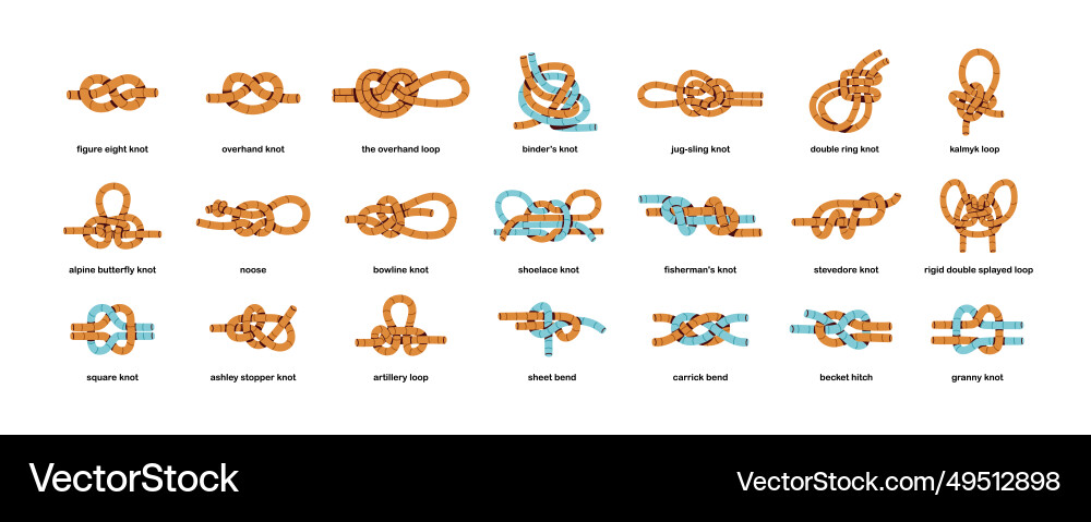Knots of different type set loops nautical nodes Knots of different type set loops nautical nodes vector image