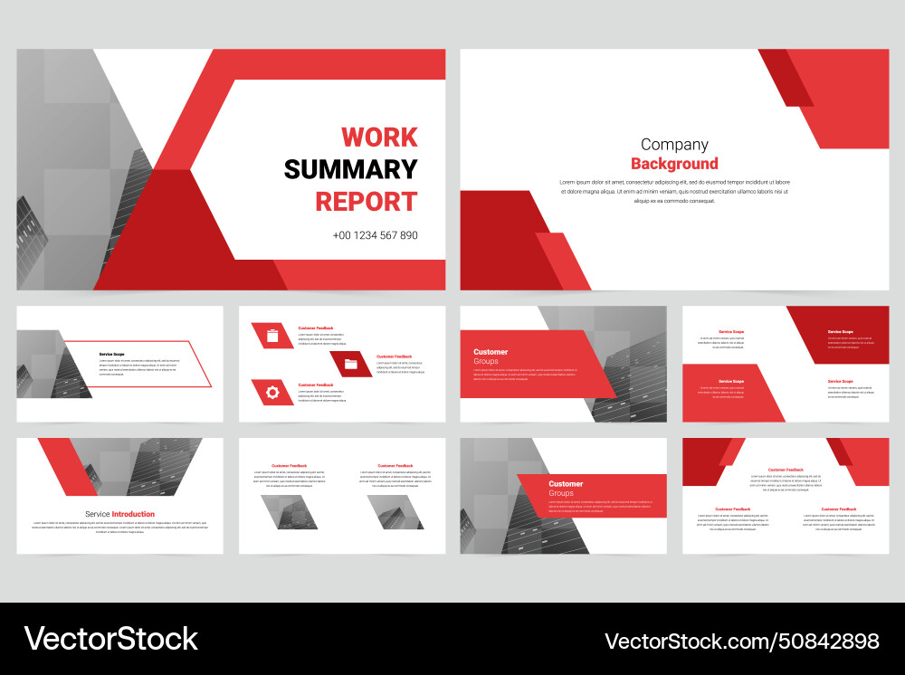 Red modern business work report slide presentation