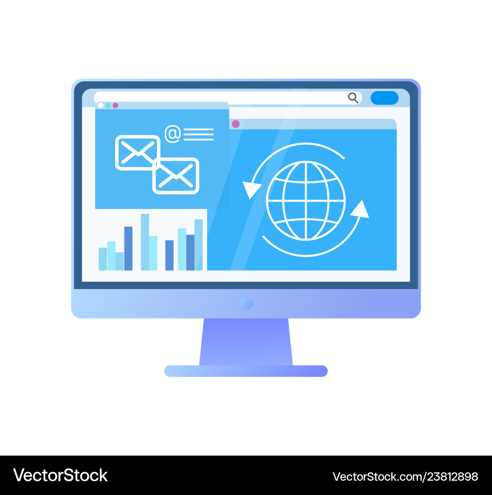 Screen of computer with information globe data Screen of computer with information globe data vector image