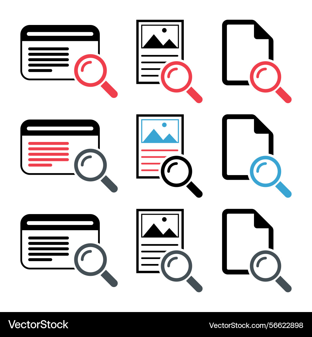 Set of search result icon research data report Set of search result icon research data report vector image
