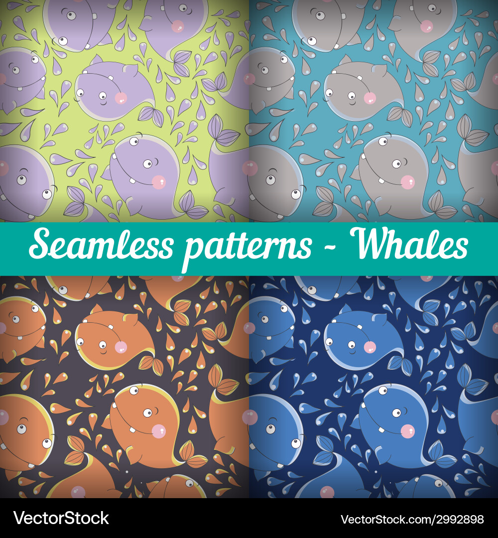 Whales set of abstract seamless pattern template vector image