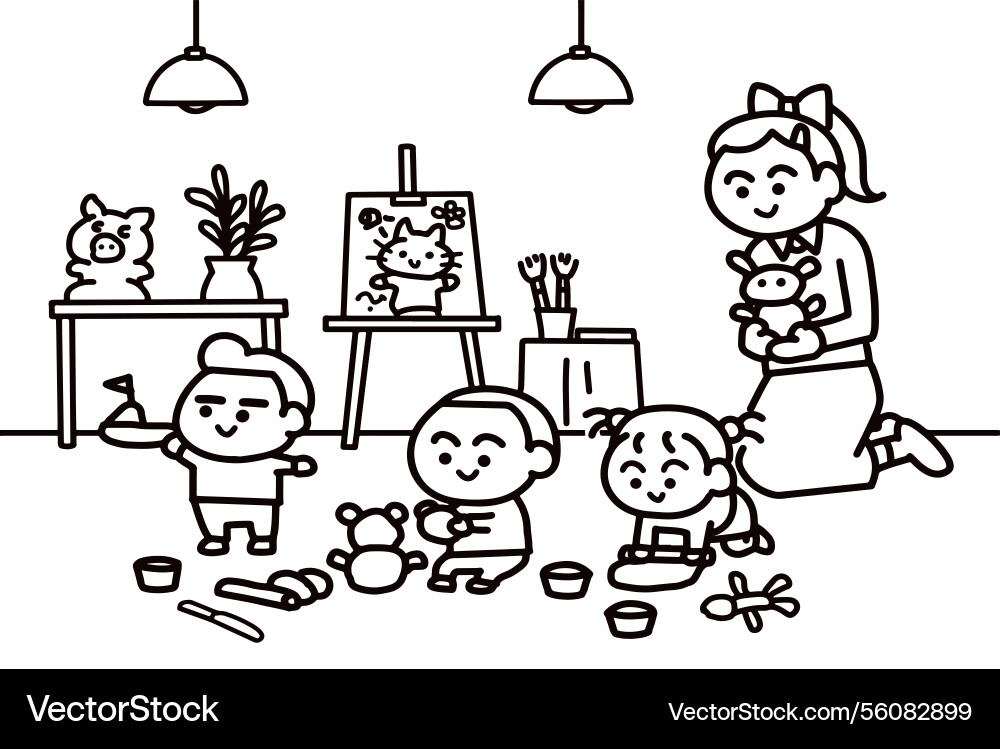 Children are modeling with clay Children are modeling with clay vector image