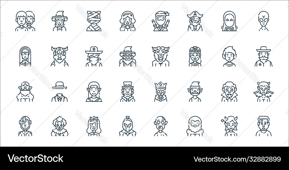 Fantastic characters line icons linear set Fantastic characters line icons linear set Vector Image