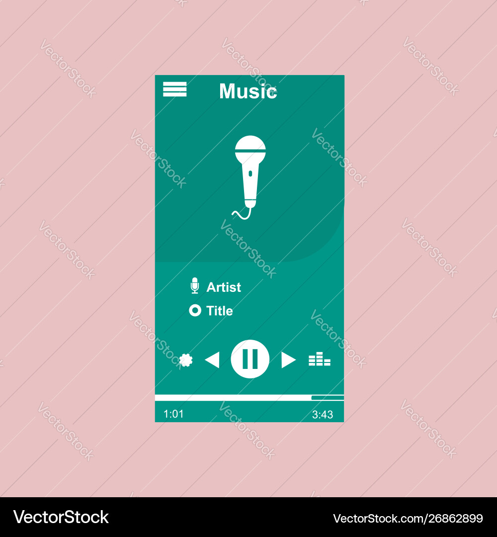 Media player application app template with flat vector image