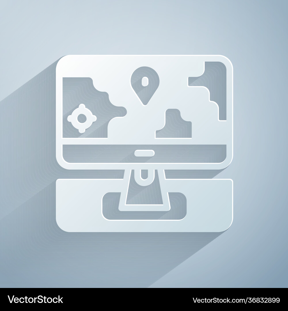 Paper cut computer monitor and folded map Paper cut computer monitor and folded map vector image