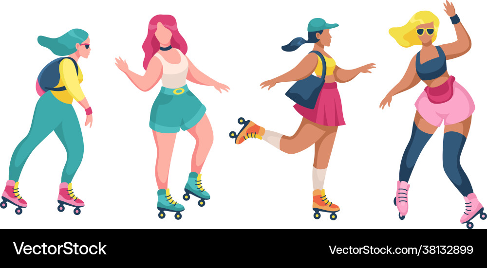 Roller skating girls young women skates Roller skating girls young women skates vector image