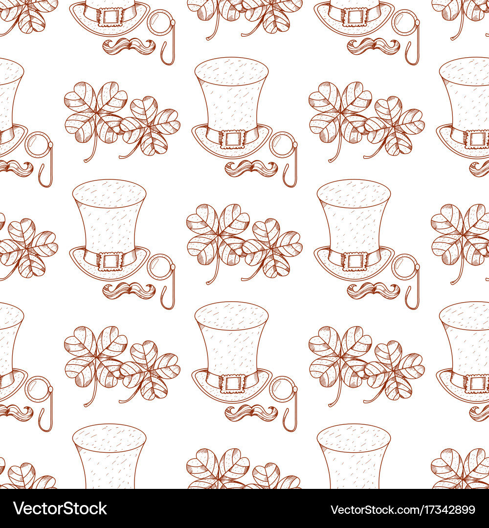 Seamless pattern with clover and hat Vector Image