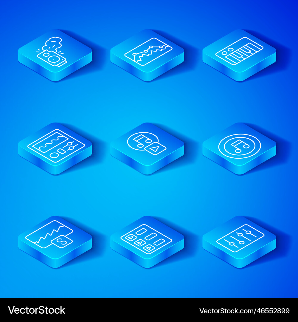 Set line music wave equalizer play in square Set line music wave equalizer play in square vector image