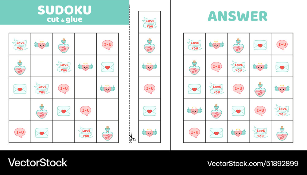 Sudoku with five valentines day elements game Vector Image