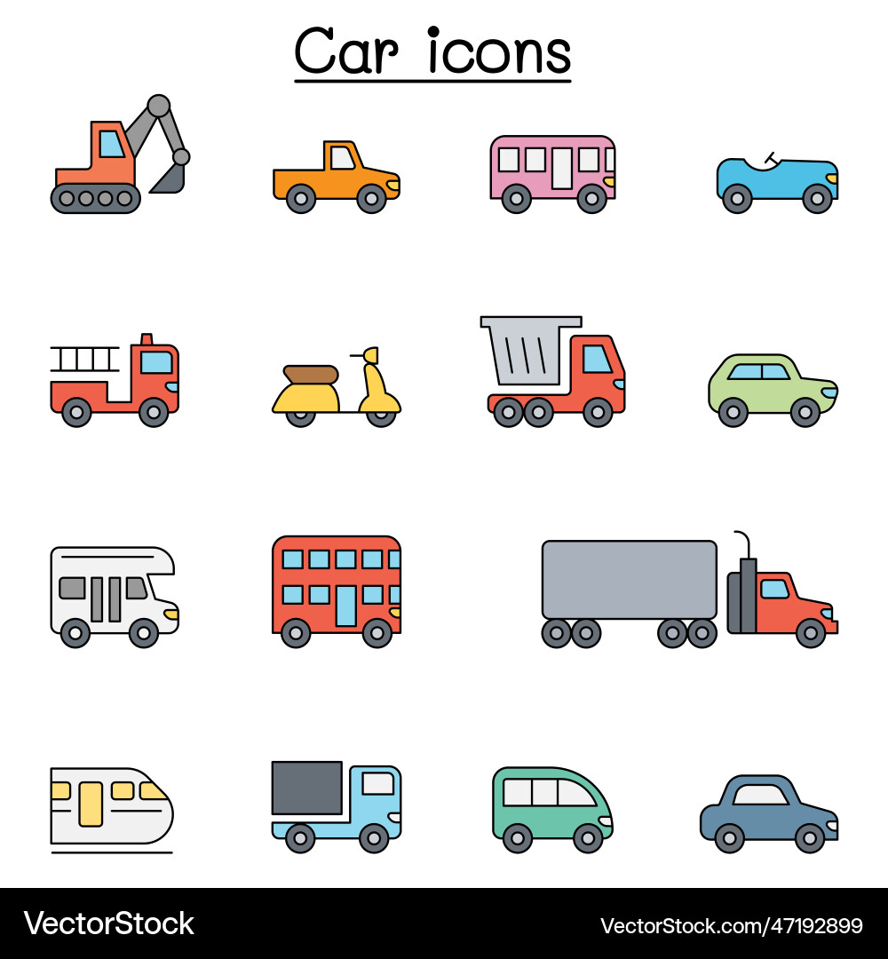 Vehicle Line Icon Set - Transportation Vector Image