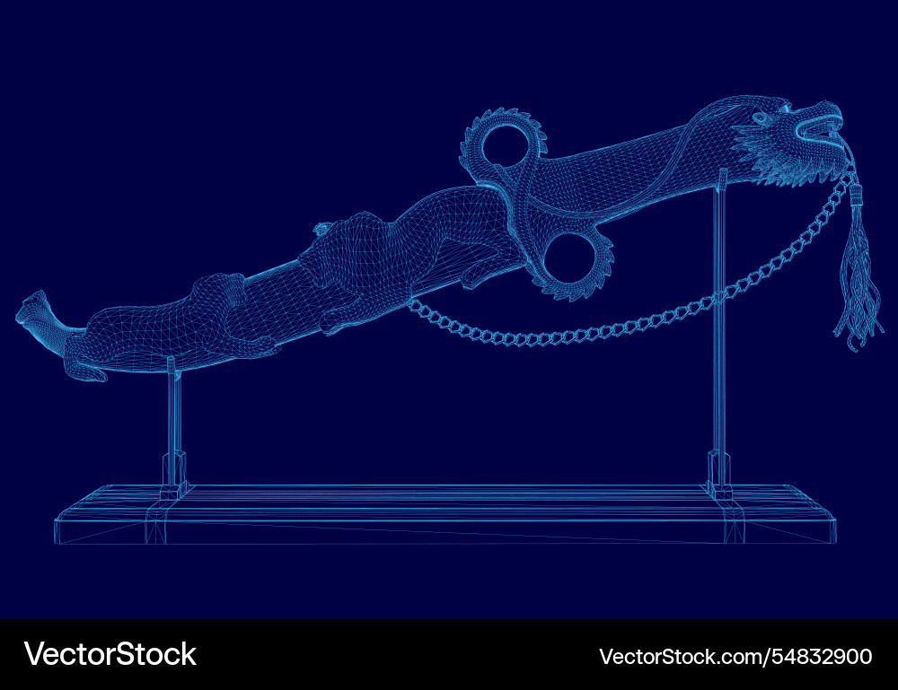 Blue image of a sword with chain around Vector Image