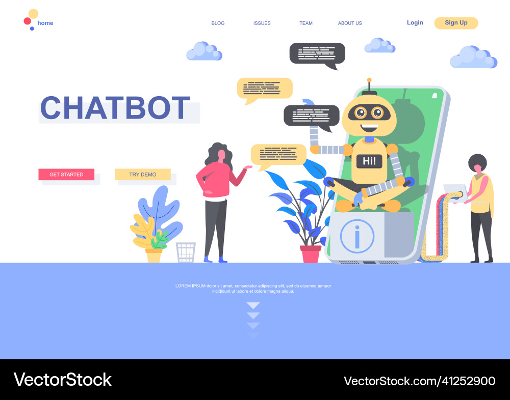 Chatbot flat landing page template vector image