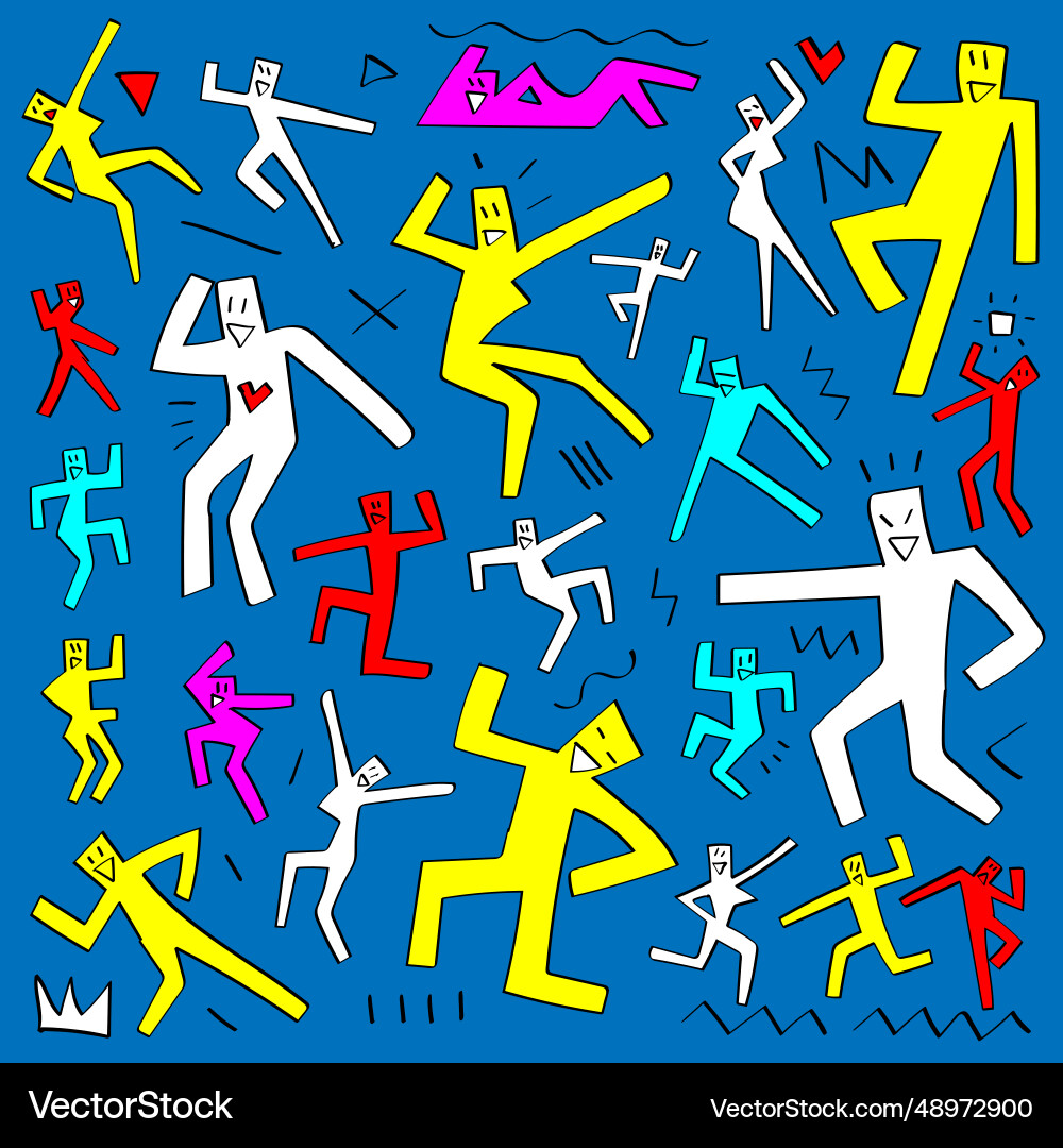 Dancing people doodles set design elements Vector Image