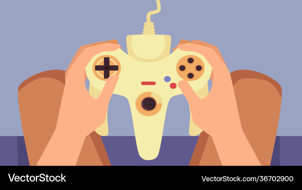Joystick or game controller in hands sitting Joystick or game controller in hands sitting Vector Image