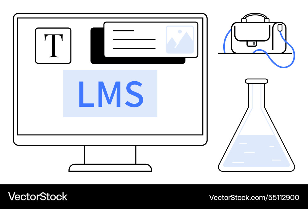 Learning management system display with briefcase Vector Image